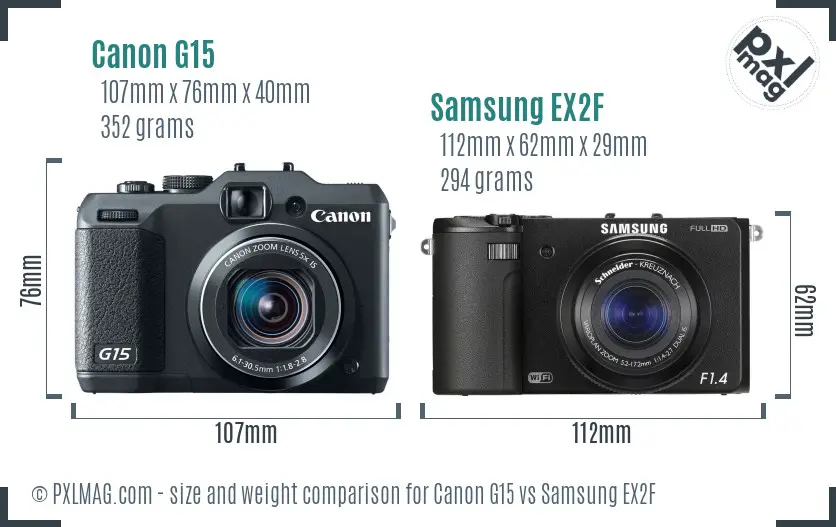 Canon G15 vs Samsung EX2F size comparison