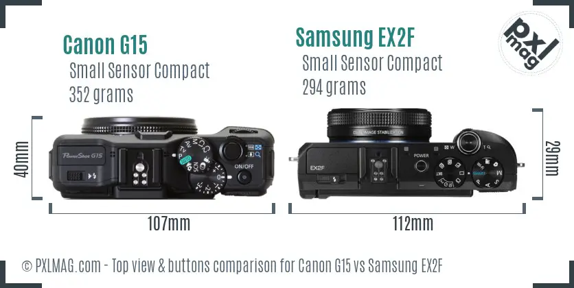 Canon G15 vs Samsung EX2F top view buttons comparison