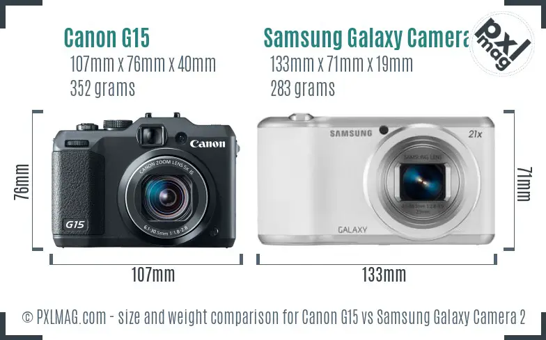 Canon G15 vs Samsung Galaxy Camera 2 size comparison