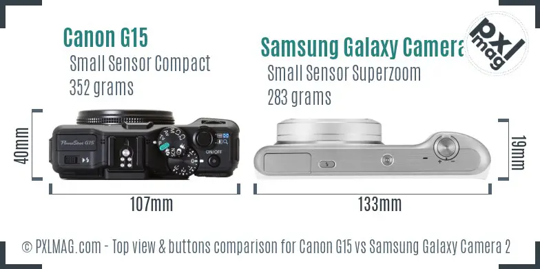Canon G15 vs Samsung Galaxy Camera 2 top view buttons comparison