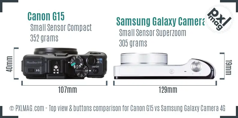 Canon G15 vs Samsung Galaxy Camera 4G top view buttons comparison