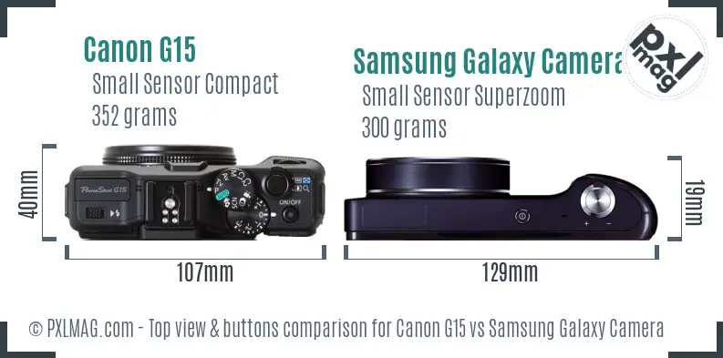 Canon G15 vs Samsung Galaxy Camera top view buttons comparison