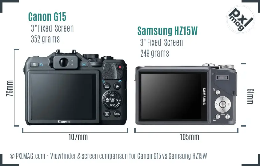 Canon G15 vs Samsung HZ15W Screen and Viewfinder comparison