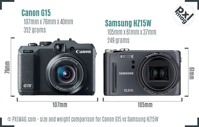 Canon G15 vs Samsung HZ15W size comparison