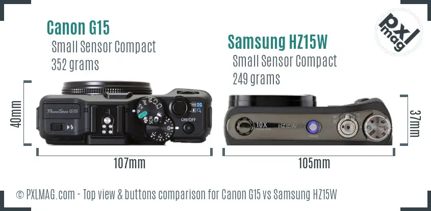 Canon G15 vs Samsung HZ15W top view buttons comparison