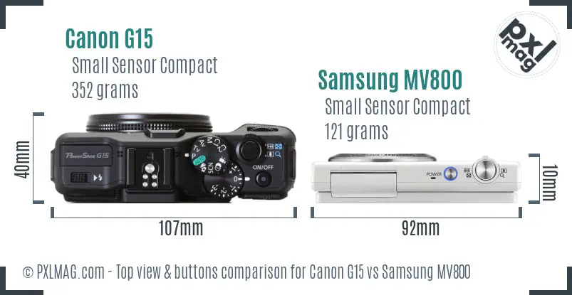 Canon G15 vs Samsung MV800 top view buttons comparison Canon G15 vs Samsung MV800 top view buttons comparison