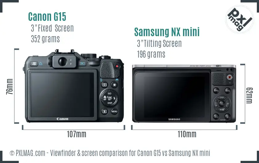 Canon G15 vs Samsung NX mini Screen and Viewfinder comparison