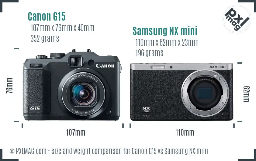 Canon G15 vs Samsung NX mini size comparison