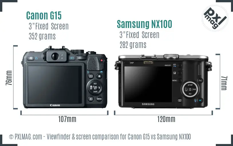 Canon G15 vs Samsung NX100 Screen and Viewfinder comparison