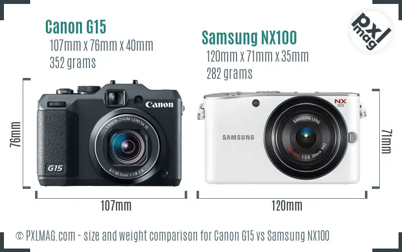 Canon G15 vs Samsung NX100 size comparison
