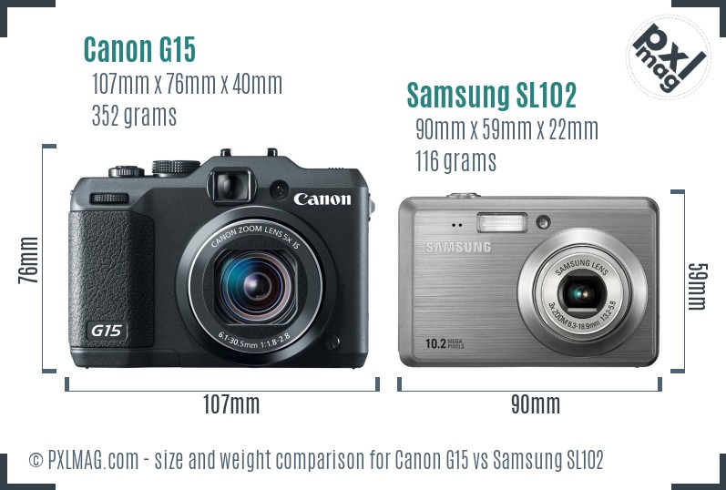 Canon G15 vs Samsung SL102 size comparison