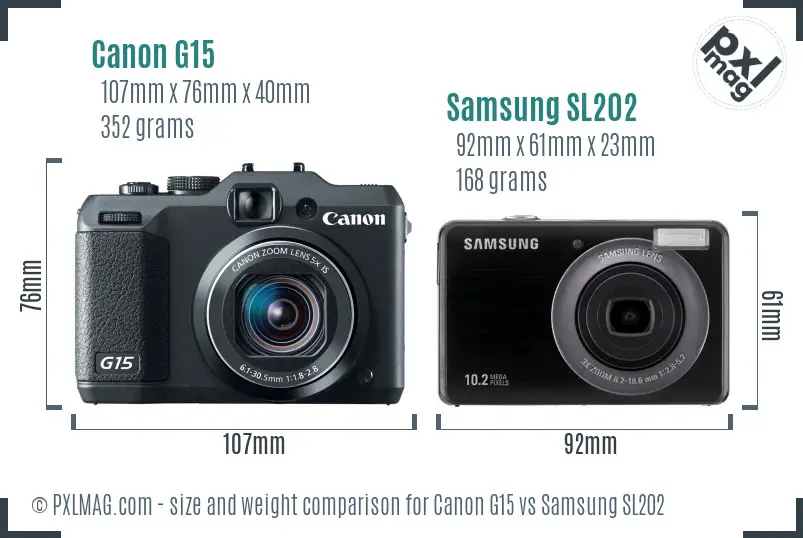 Canon G15 vs Samsung SL202 size comparison Canon G15 vs Samsung SL202 size comparison