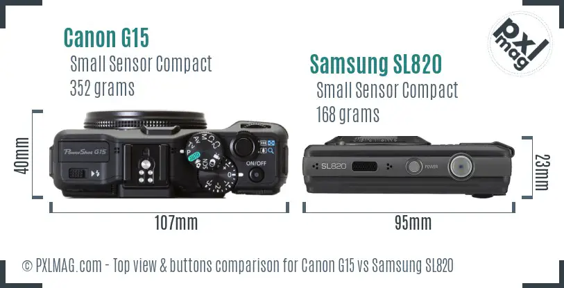 Canon G15 vs Samsung SL820 top view buttons comparison