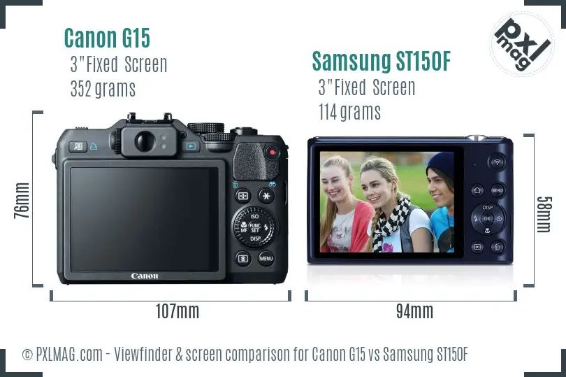 Canon G15 vs Samsung ST150F Screen and Viewfinder comparison