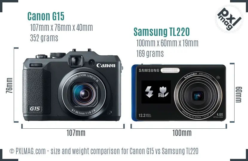 Canon G15 vs Samsung TL220 size comparison
