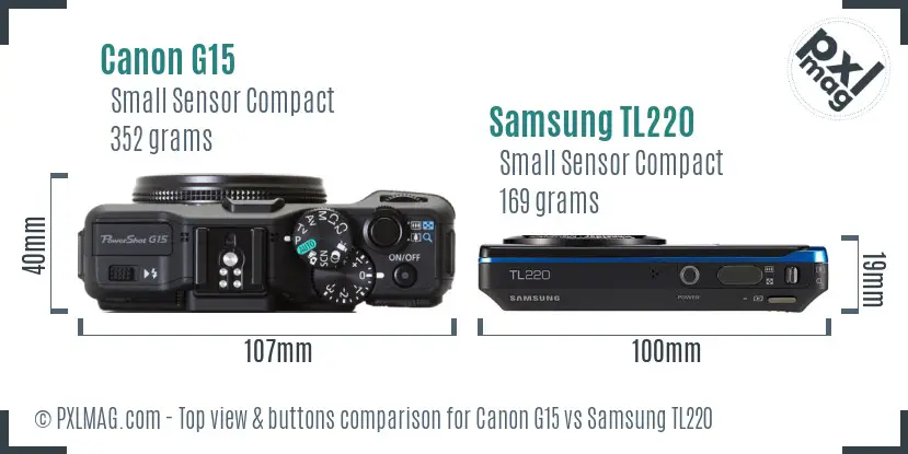 Canon G15 vs Samsung TL220 top view buttons comparison