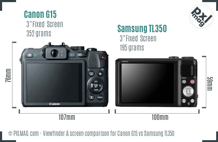 Canon G15 vs Samsung TL350 Screen and Viewfinder comparison