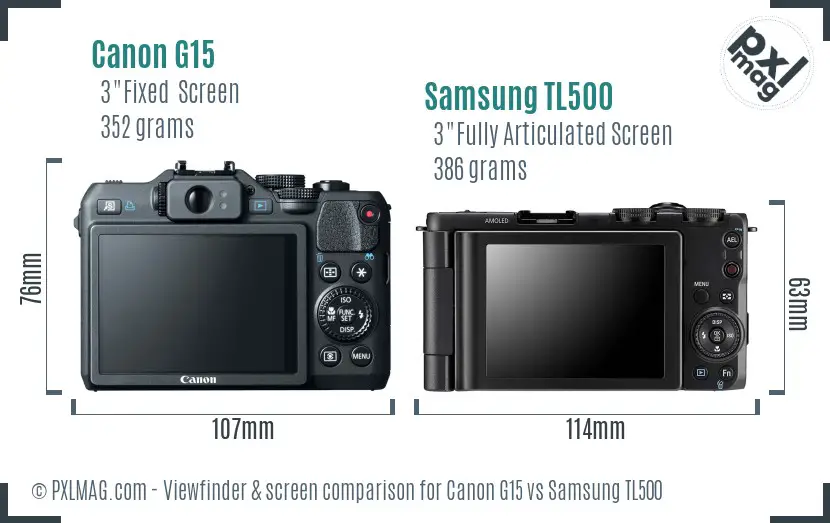 Canon G15 vs Samsung TL500 Screen and Viewfinder comparison Canon G15 vs Samsung TL500 Screen and Viewfinder comparison
