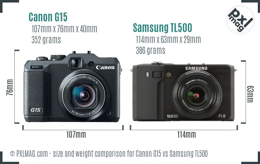 Canon G15 vs Samsung TL500 size comparison Canon G15 vs Samsung TL500 size comparison