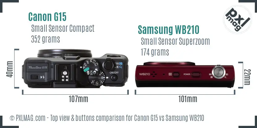 Canon G15 vs Samsung WB210 top view buttons comparison