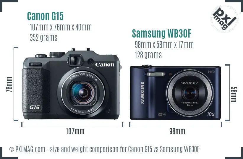 Canon G15 vs Samsung WB30F size comparison