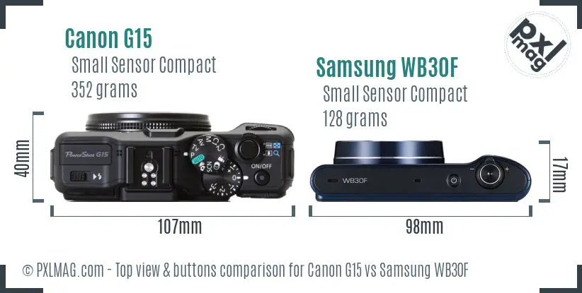 Canon G15 vs Samsung WB30F top view buttons comparison