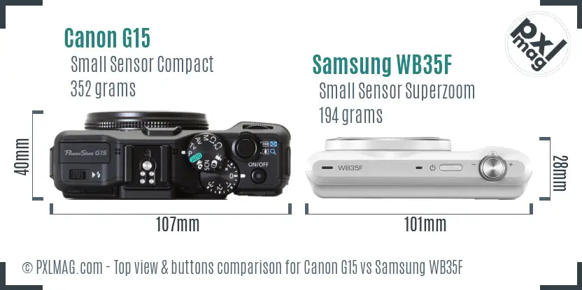 Canon G15 vs Samsung WB35F top view buttons comparison