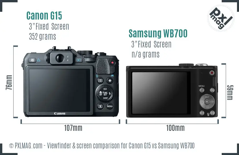 Canon G15 vs Samsung WB700 Screen and Viewfinder comparison