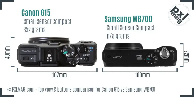 Canon G15 vs Samsung WB700 top view buttons comparison