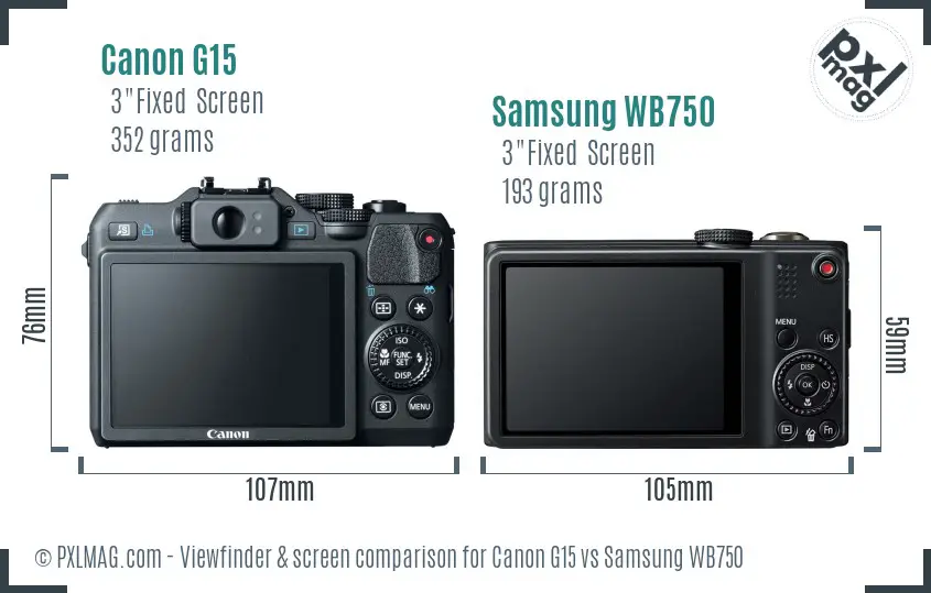 Canon G15 vs Samsung WB750 Screen and Viewfinder comparison