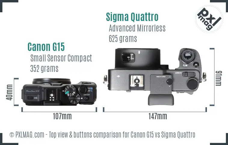 Canon G15 vs Sigma Quattro top view buttons comparison