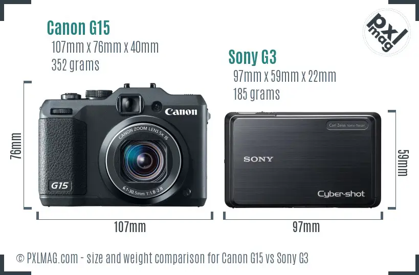 Canon G15 vs Sony G3 size comparison
