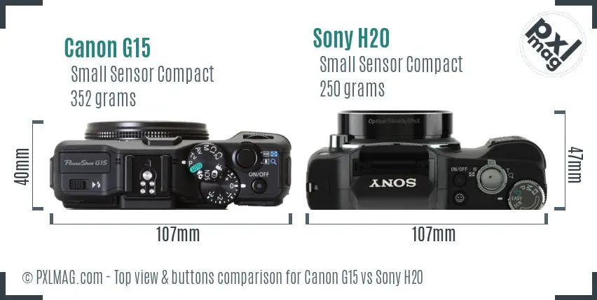 Canon G15 vs Sony H20 top view buttons comparison