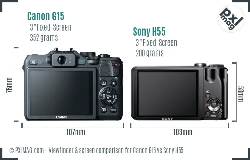 Canon G15 vs Sony H55 Screen and Viewfinder comparison