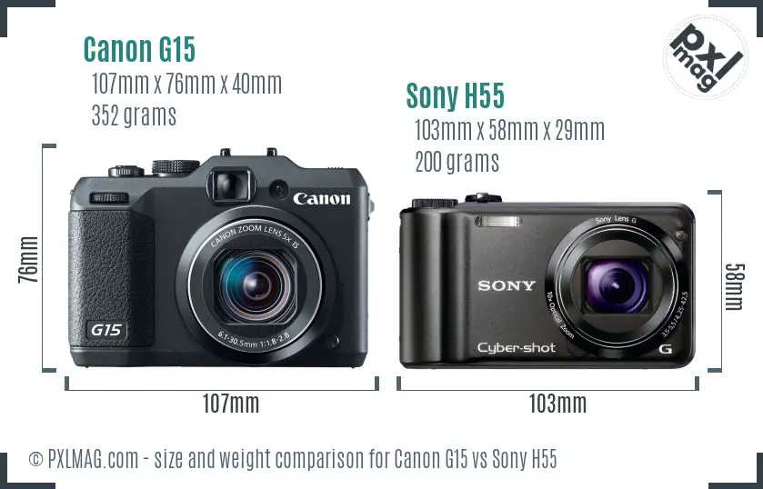 Canon G15 vs Sony H55 size comparison