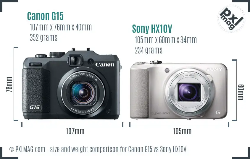 Size comparison between Canon G15 and Sony HX10V