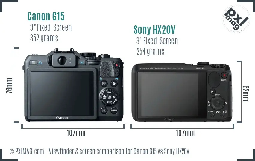 Canon G15 vs Sony HX20V Screen and Viewfinder comparison