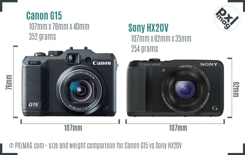 Canon G15 vs Sony HX20V size comparison