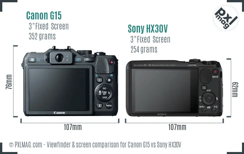 Canon G15 vs Sony HX30V Screen and Viewfinder comparison Canon G15 vs Sony HX30V Screen and Viewfinder comparison