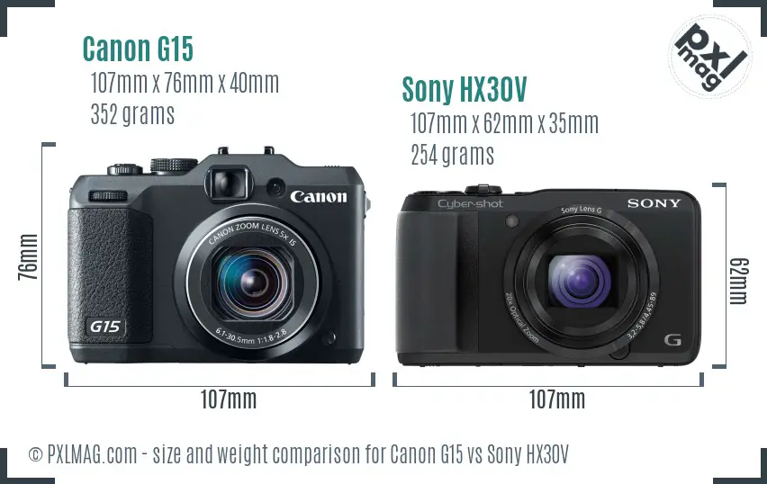 Canon G15 vs Sony HX30V size comparison Canon G15 vs Sony HX30V size comparison
