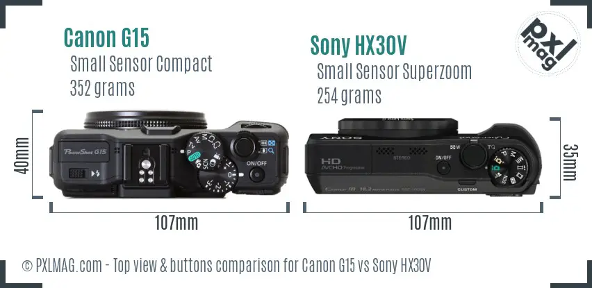Canon G15 vs Sony HX30V top view buttons comparison Canon G15 vs Sony HX30V top view buttons comparison