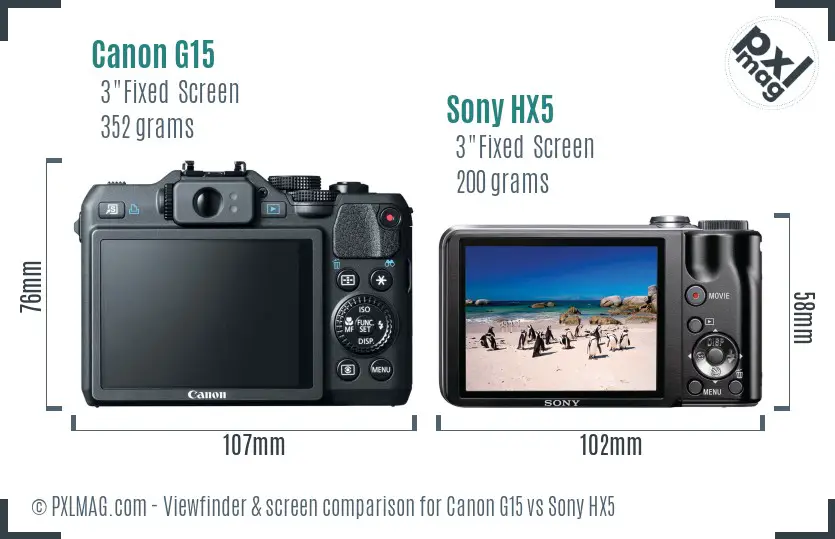 Canon G15 vs Sony HX5 Screen and Viewfinder comparison