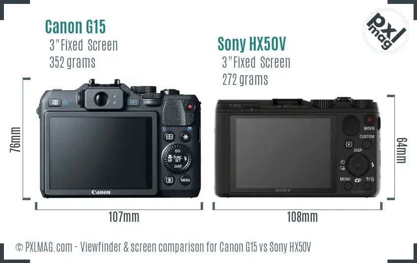 Canon G15 vs Sony HX50V Screen and Viewfinder comparison