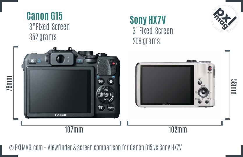 Canon G15 vs Sony HX7V Screen and Viewfinder comparison