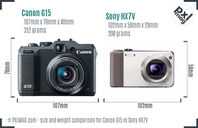 Canon G15 vs Sony HX7V size comparison