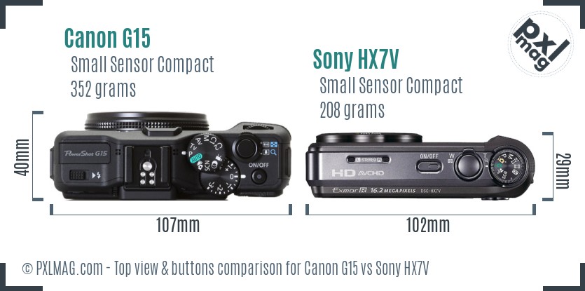 Canon G15 vs Sony HX7V top view buttons comparison