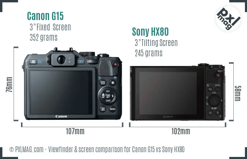 Canon G15 vs Sony HX80 Screen and Viewfinder comparison