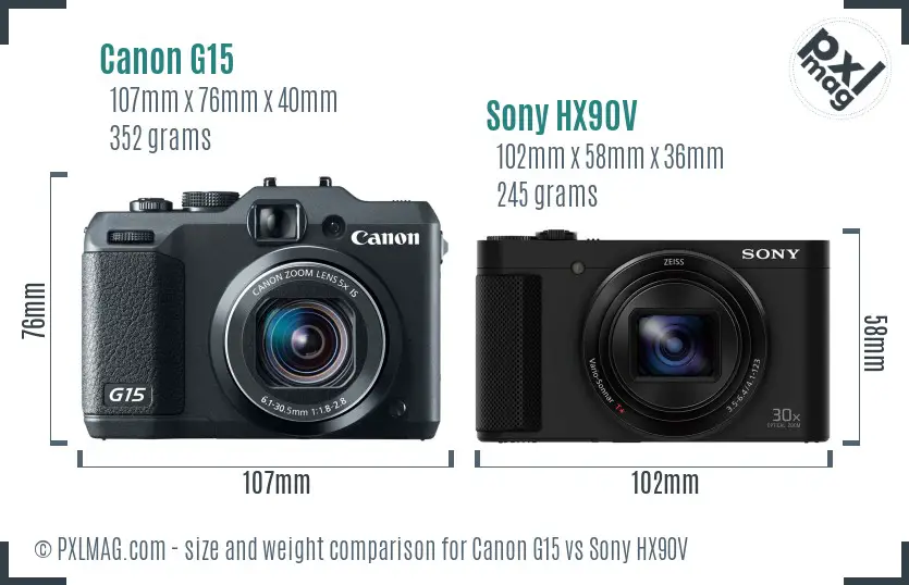 Canon G15 vs Sony HX90V size comparison