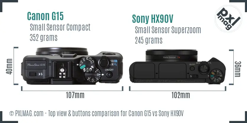 Canon G15 vs Sony HX90V top view buttons comparison