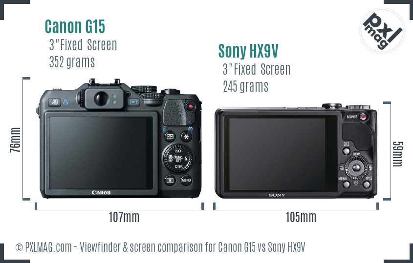 Canon G15 vs Sony HX9V Screen and Viewfinder comparison